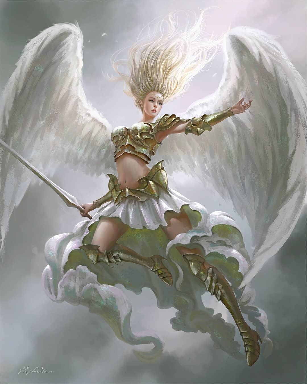 Heavenly Warrior - Drawing, Angel, Warrior, Girls, Panjoool, Art