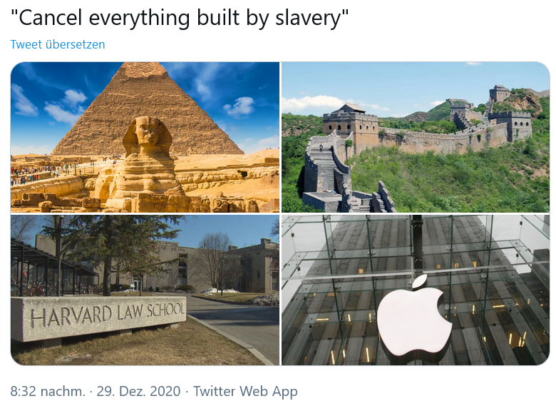 Against the backdrop of the demolition of monuments to “slave owners” in the United States, the following proposal arose: - Humor, Apple, Slavery, Political Correctness, USA, Twitter, Screenshot