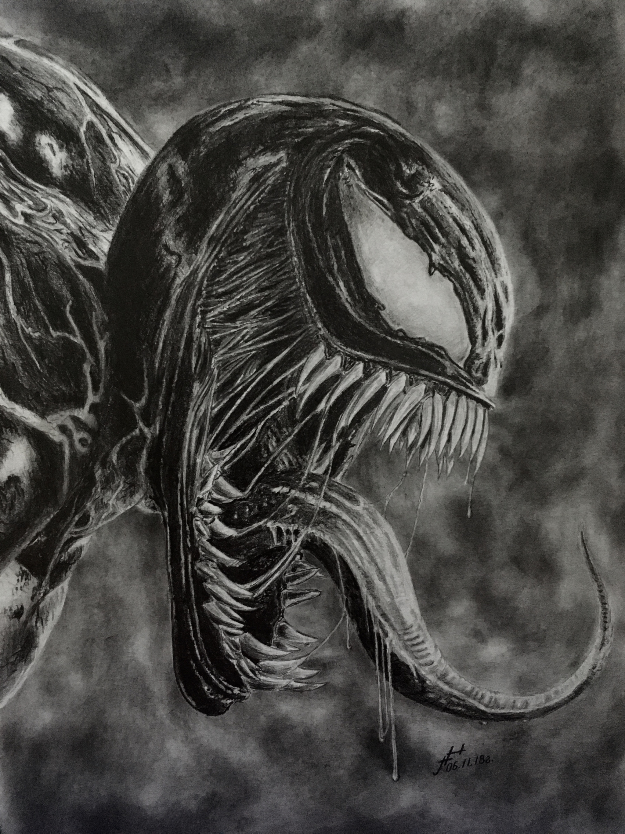 Drawing Venom with a simple pencil. I will be very glad to receive ratings for the videos of my work on the channel, and even more so to subscribe... - My, Venom, Drawing, Pencil drawing, Pencil, Art, Art, Artist, Marvel, Video