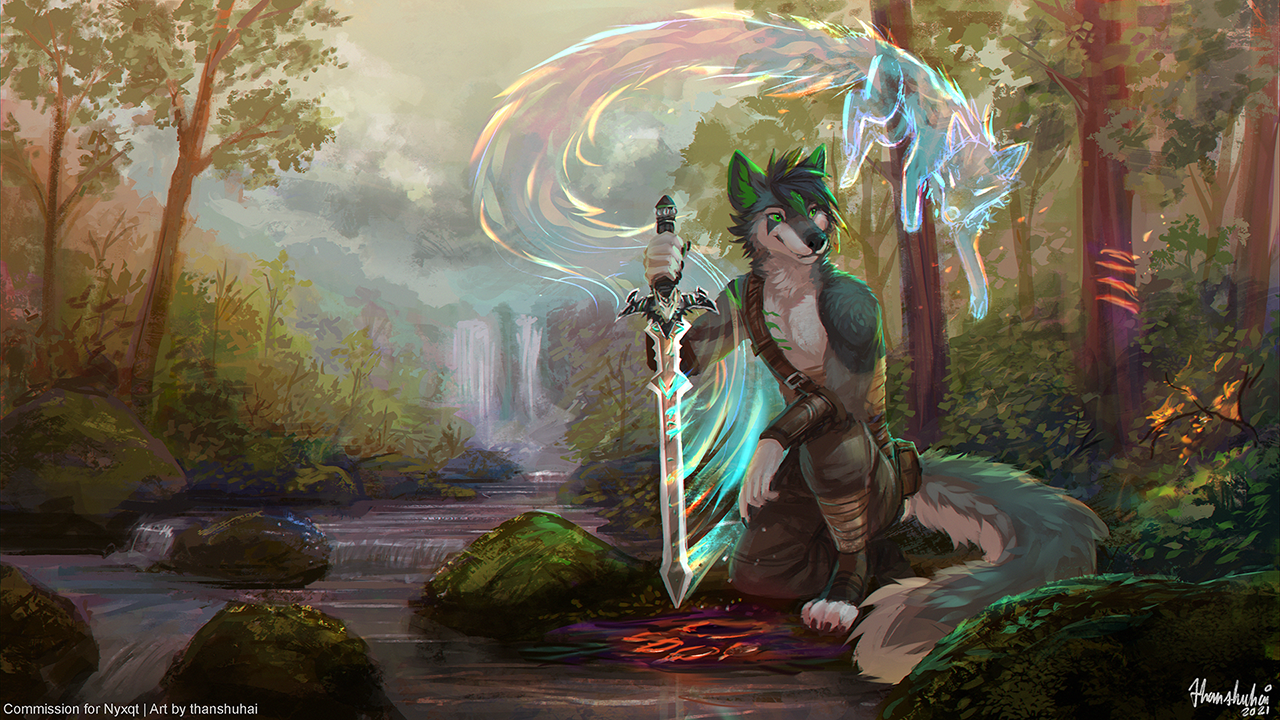 Hunting the Inner Demon - Furry, Art, Nature, Spirit, Weapon, Furry fox, Furry canine, Furry wolf, Thanshuhai, Demon