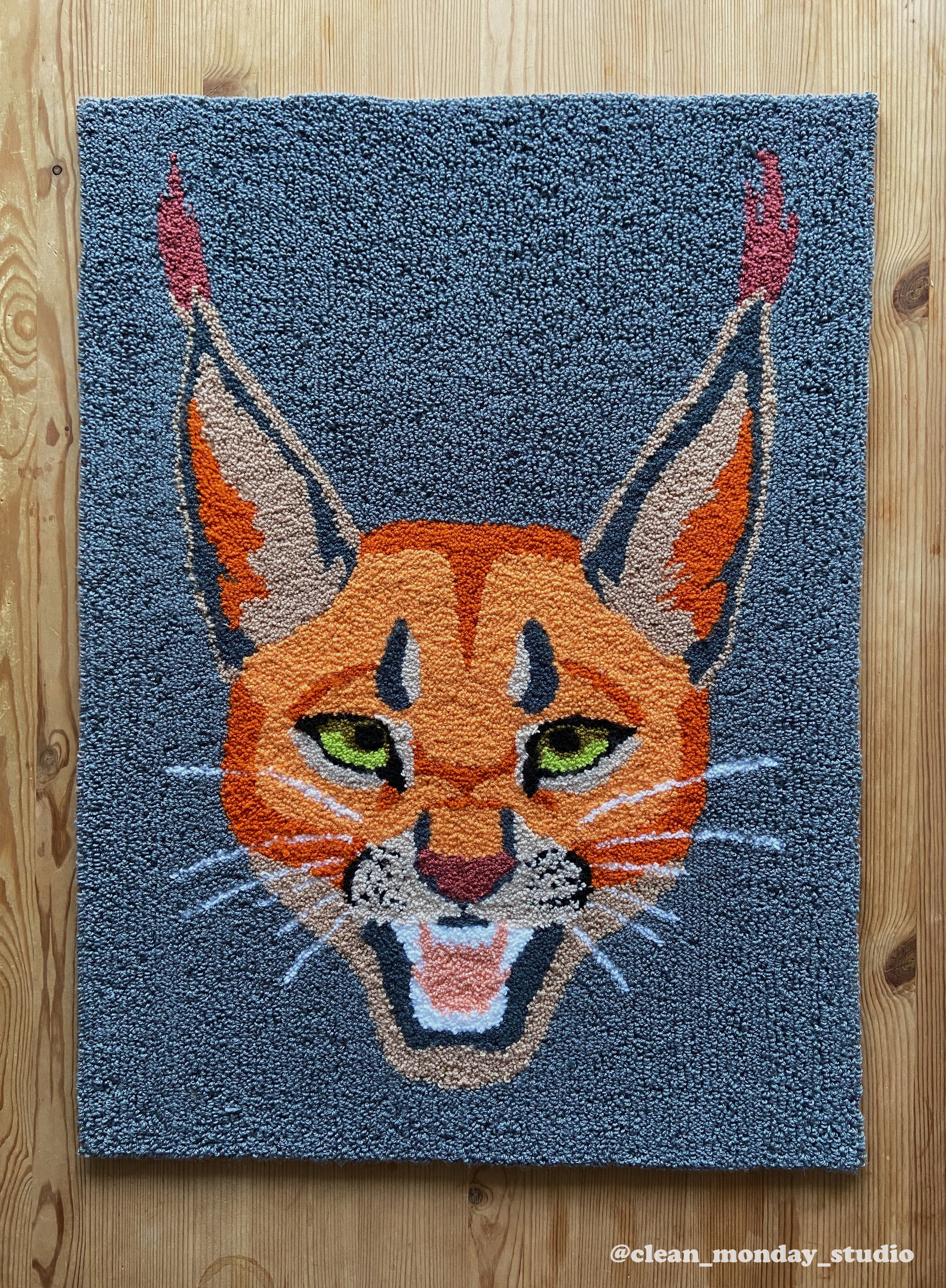 I made a rug in the shape of a wild cat! - My, Caracal, Handmade, With your own hands, Needlework without process, Needlework, Video, Longpost