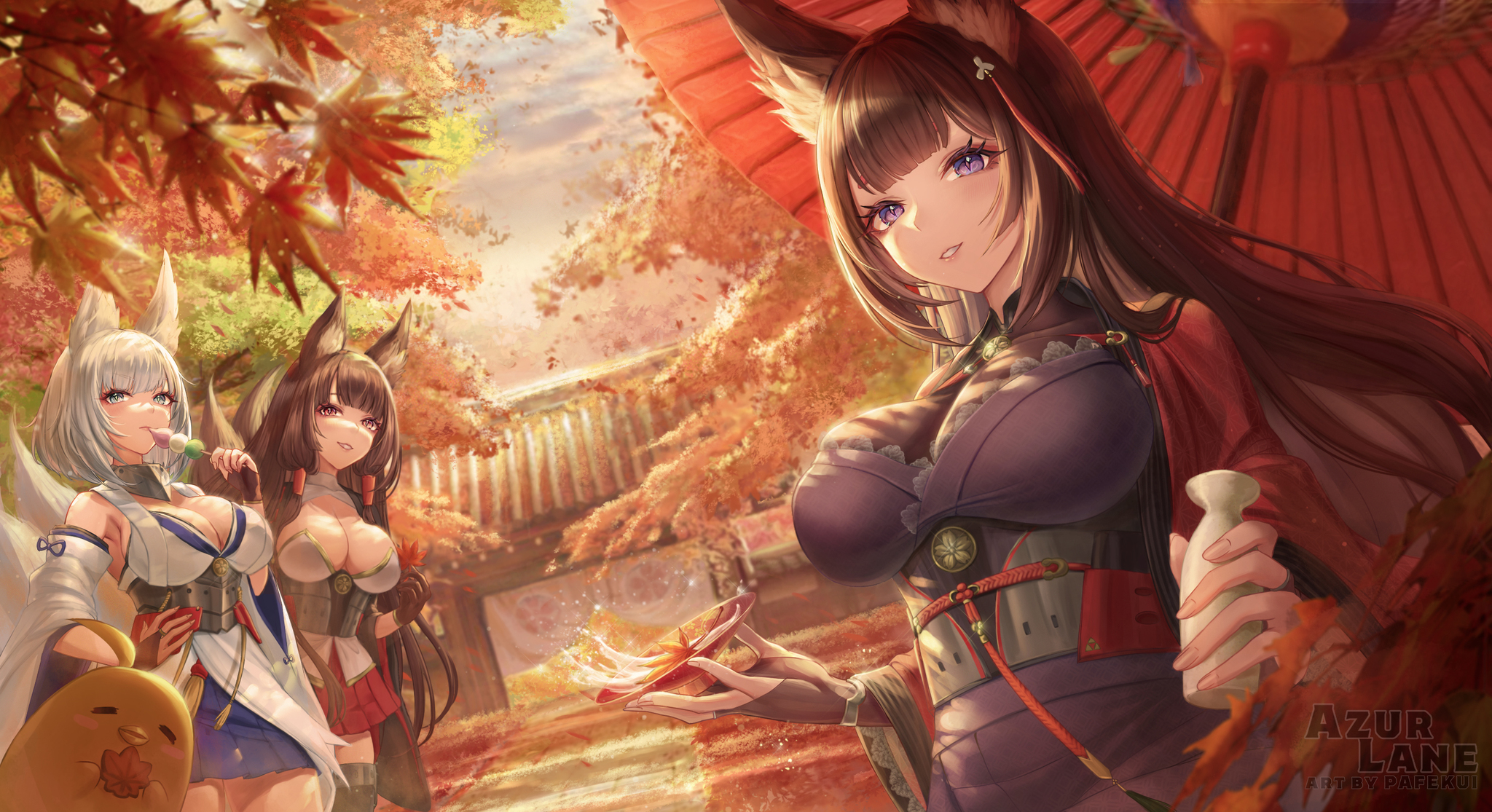 Eared from Azur Lane - Anime, Anime art, Azur lane, Kaga, Amagi, Akagi, Animal ears, Breast