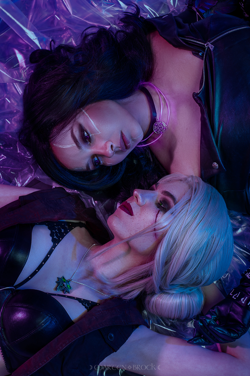 Yennefer and Ciri in cyberpunk2077 style - My, Yennefer, Ciri, Witcher, Cosplay, The photo, Longpost, Cyberpunk 2077