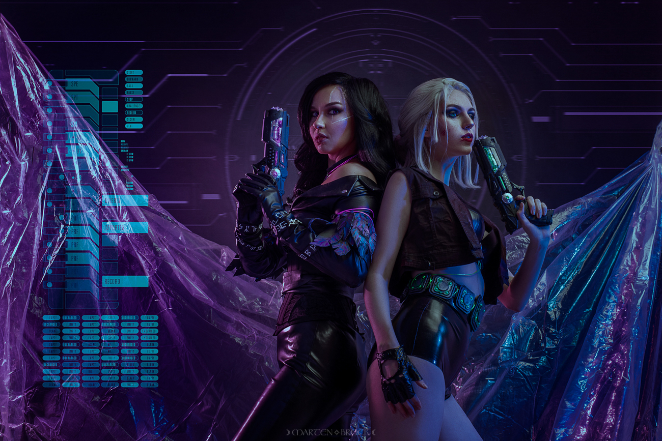 Yennefer and Ciri in cyberpunk2077 style - My, Yennefer, Ciri, Witcher, Cosplay, The photo, Longpost, Cyberpunk 2077