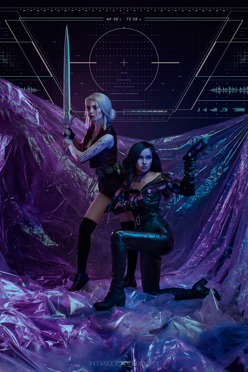 Yennefer and Ciri in cyberpunk2077 style - My, Yennefer, Ciri, Witcher, Cosplay, The photo, Longpost, Cyberpunk 2077