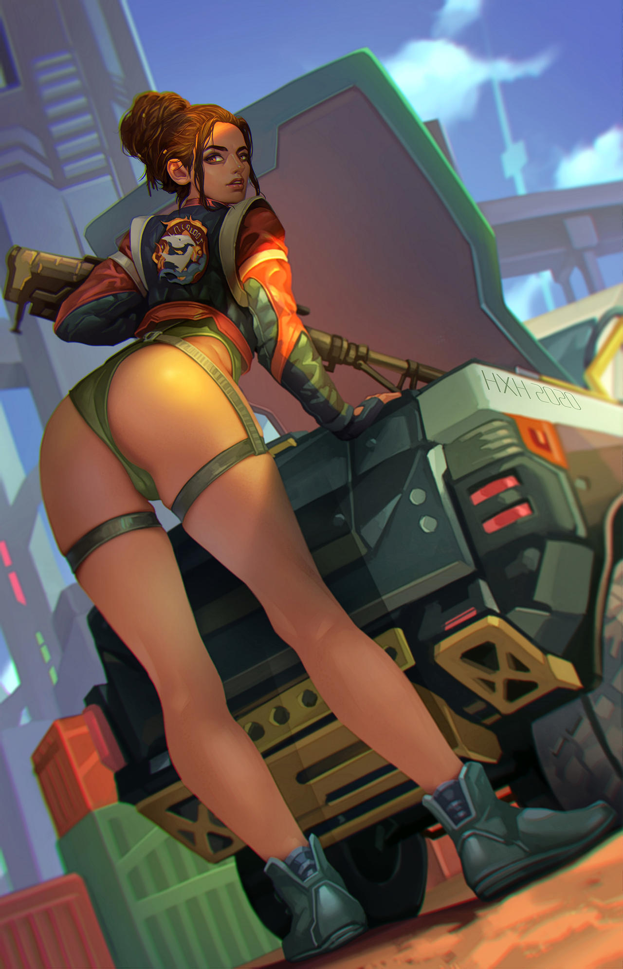 Panam Palmer - NSFW, Art, Drawing, Cyberpunk 2077, Panam Palmer, Girls, Erotic, Hand-drawn erotica, Game art, Underwear, Booty, Bent over, Longpost