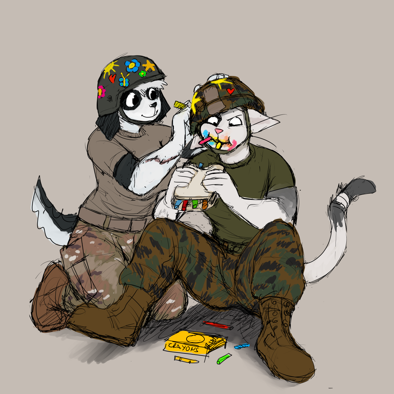 Quality time - Furry, Furry art, Furry canine, Furry dog, Furry feline, Furry cat, Furry Military, Gordonfreeguy