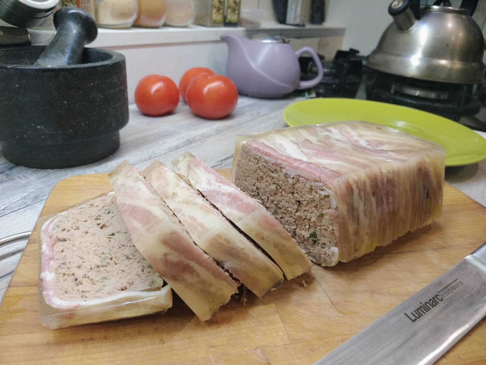 The last accord of the holiday - terrine with cognac, bacon and jelly - My, Cooking, Recipe, Liver, Pate, Terrine, Longpost