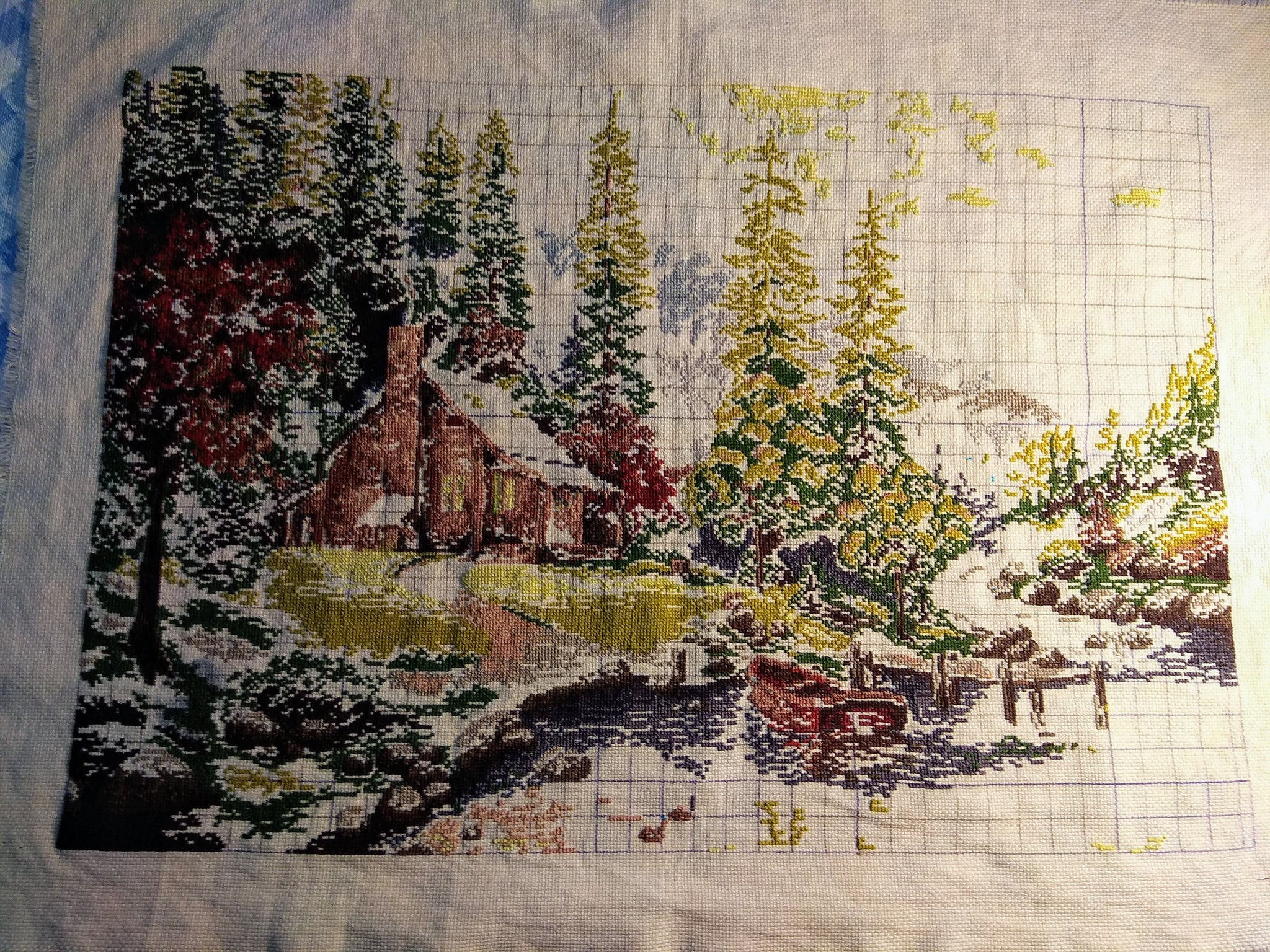 House by the river - My, Needlework with process, Cross-stitch, Longpost