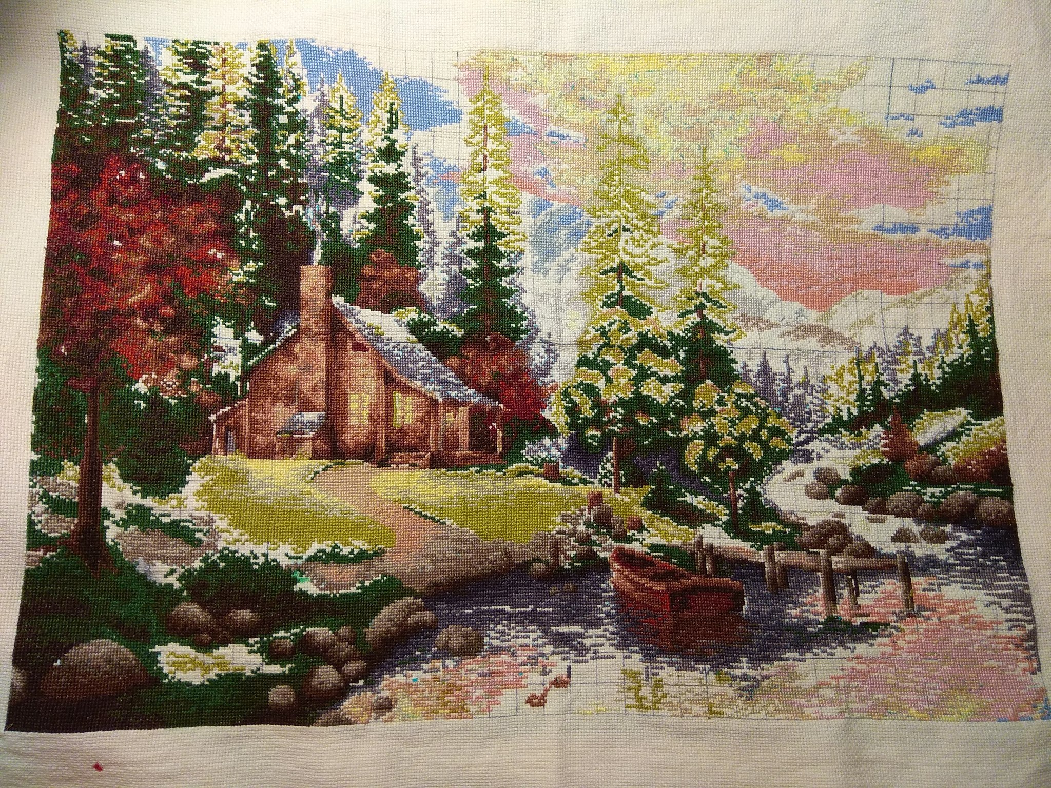 House by the river - My, Needlework with process, Cross-stitch, Longpost