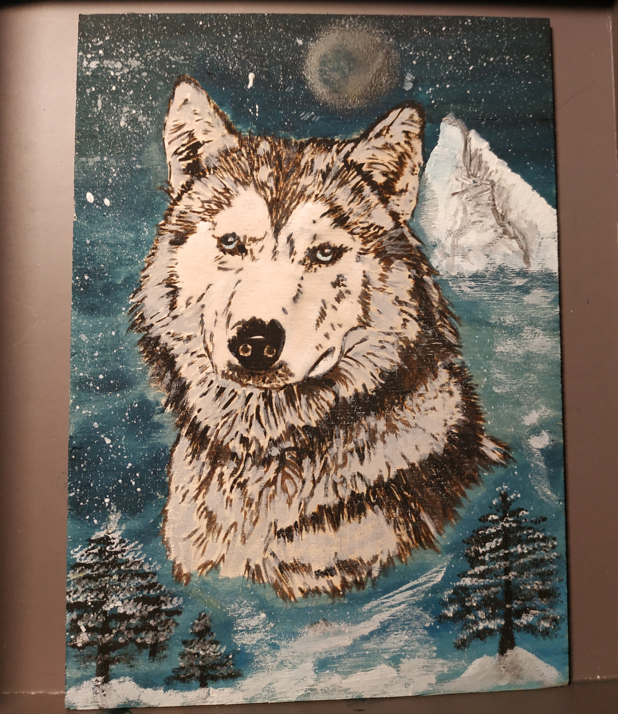 I continue to practice drawing - My, Drawing, Wolf, Winter