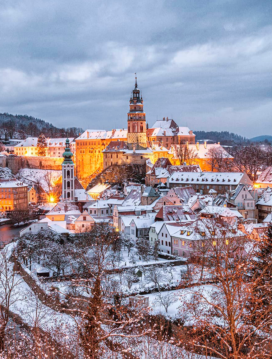 Snowy Cesky Krumlov - Czech, Cesky Krumlov, Europe, Snow, Winter, The photo