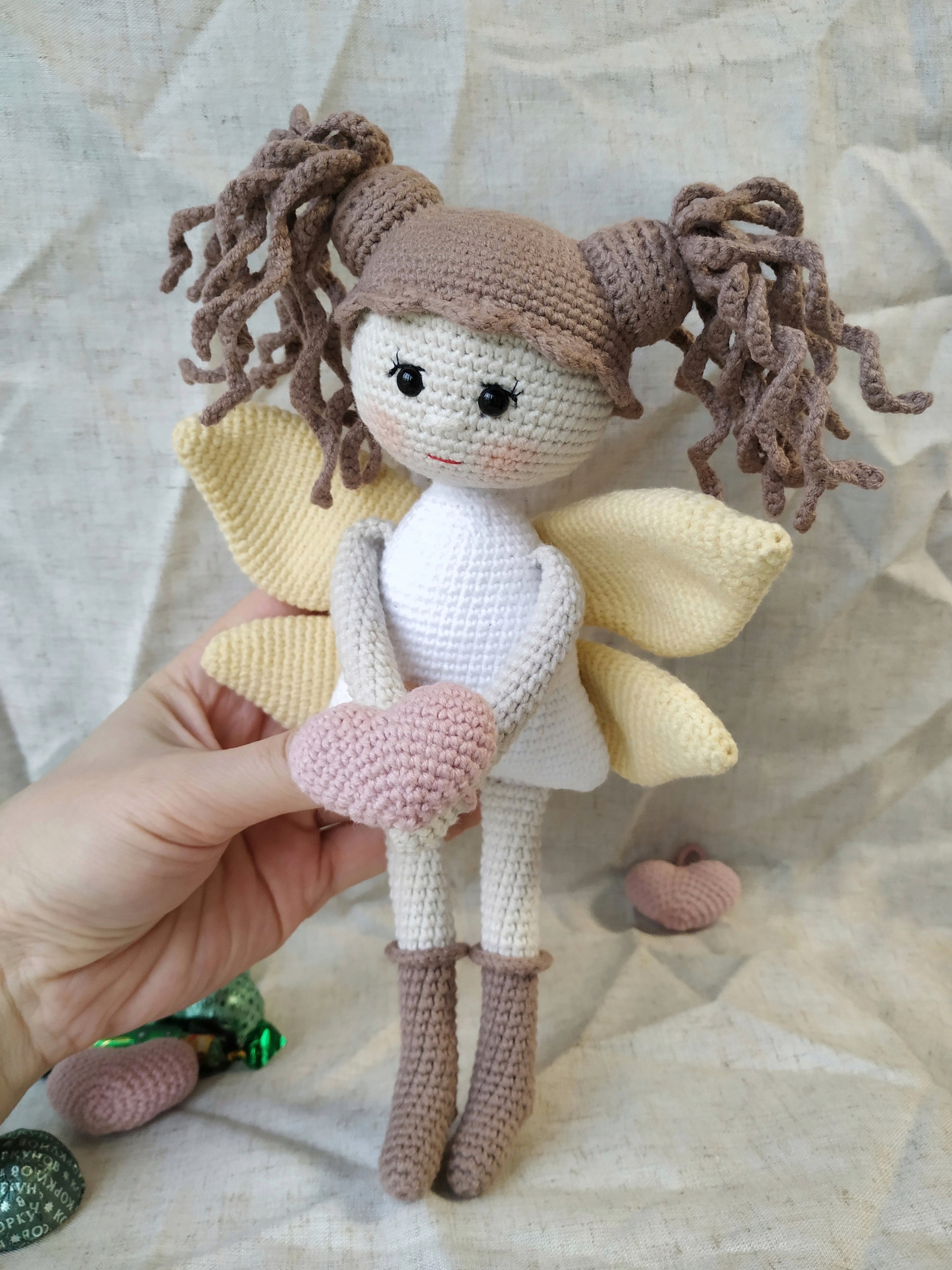 Knitted Fairy doll for Valentine's Day - My, Doll, Handmade, Needlework without process, February 14 - Valentine's Day, Video, Longpost, Knitted toys