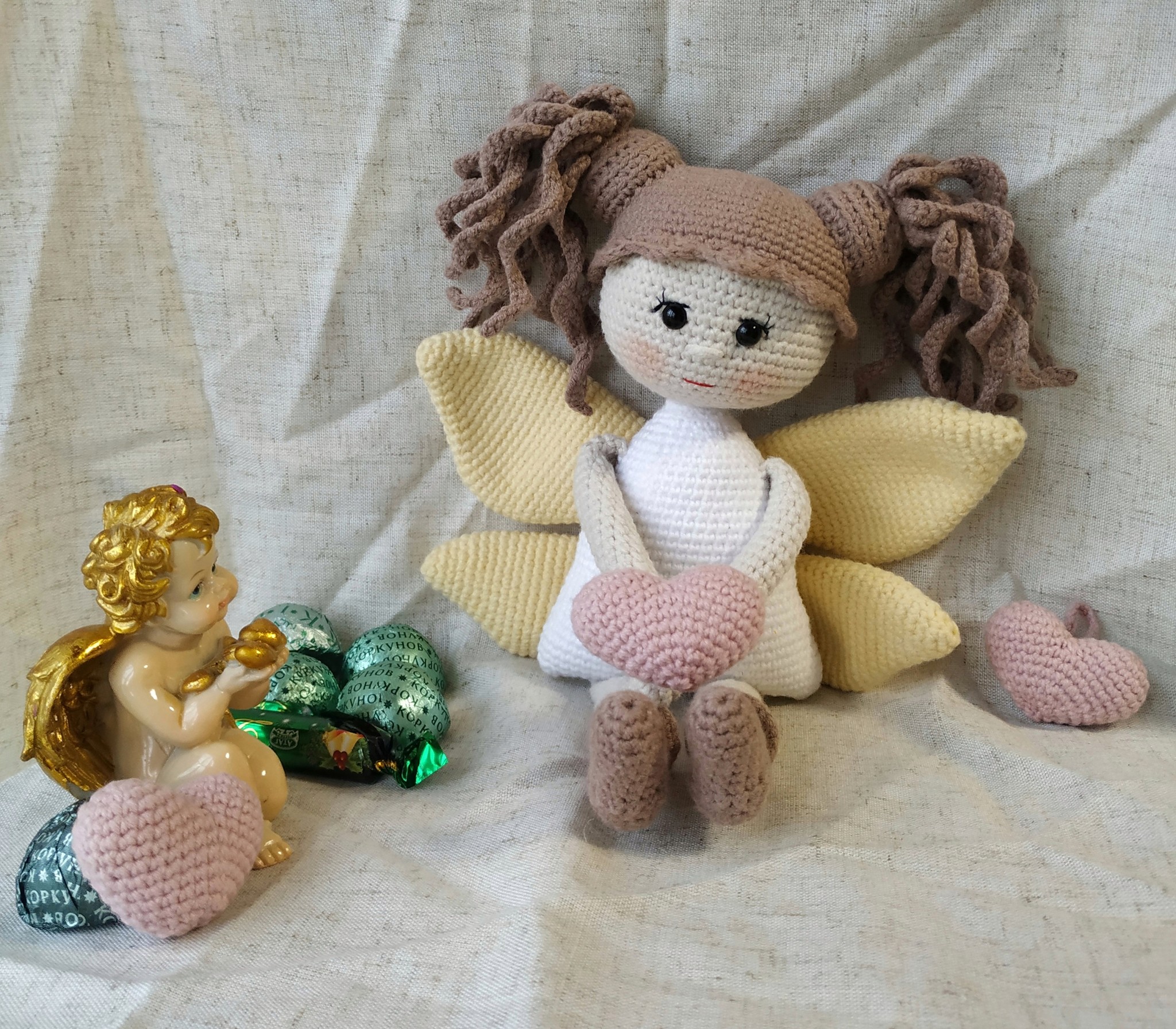 Knitted Fairy doll for Valentine's Day - My, Doll, Handmade, Needlework without process, February 14 - Valentine's Day, Video, Longpost, Knitted toys