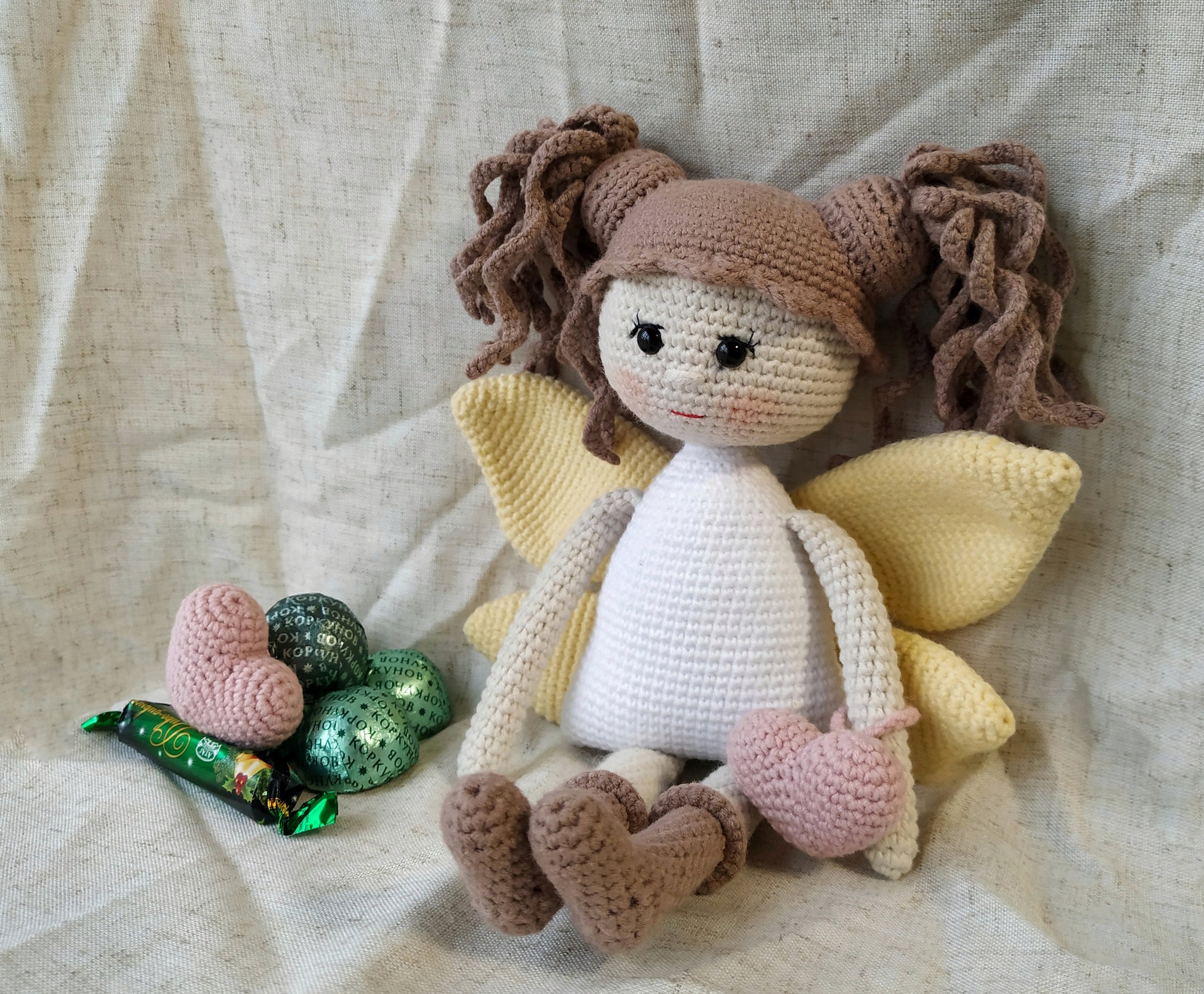 Knitted Fairy doll for Valentine's Day - My, Doll, Handmade, Needlework without process, February 14 - Valentine's Day, Video, Longpost, Knitted toys