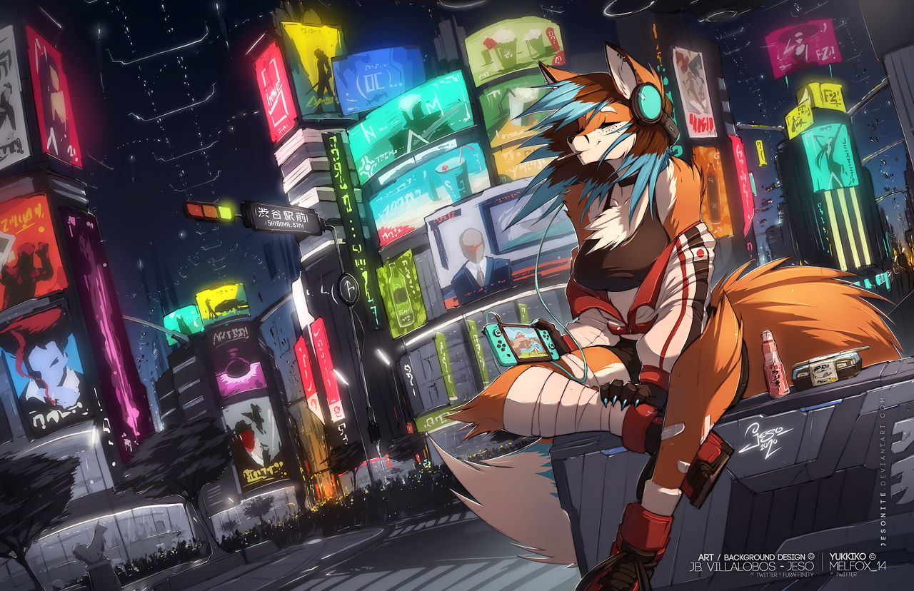 Future Night - Furry, Art, Japan, Furry fox, Future, Jeso