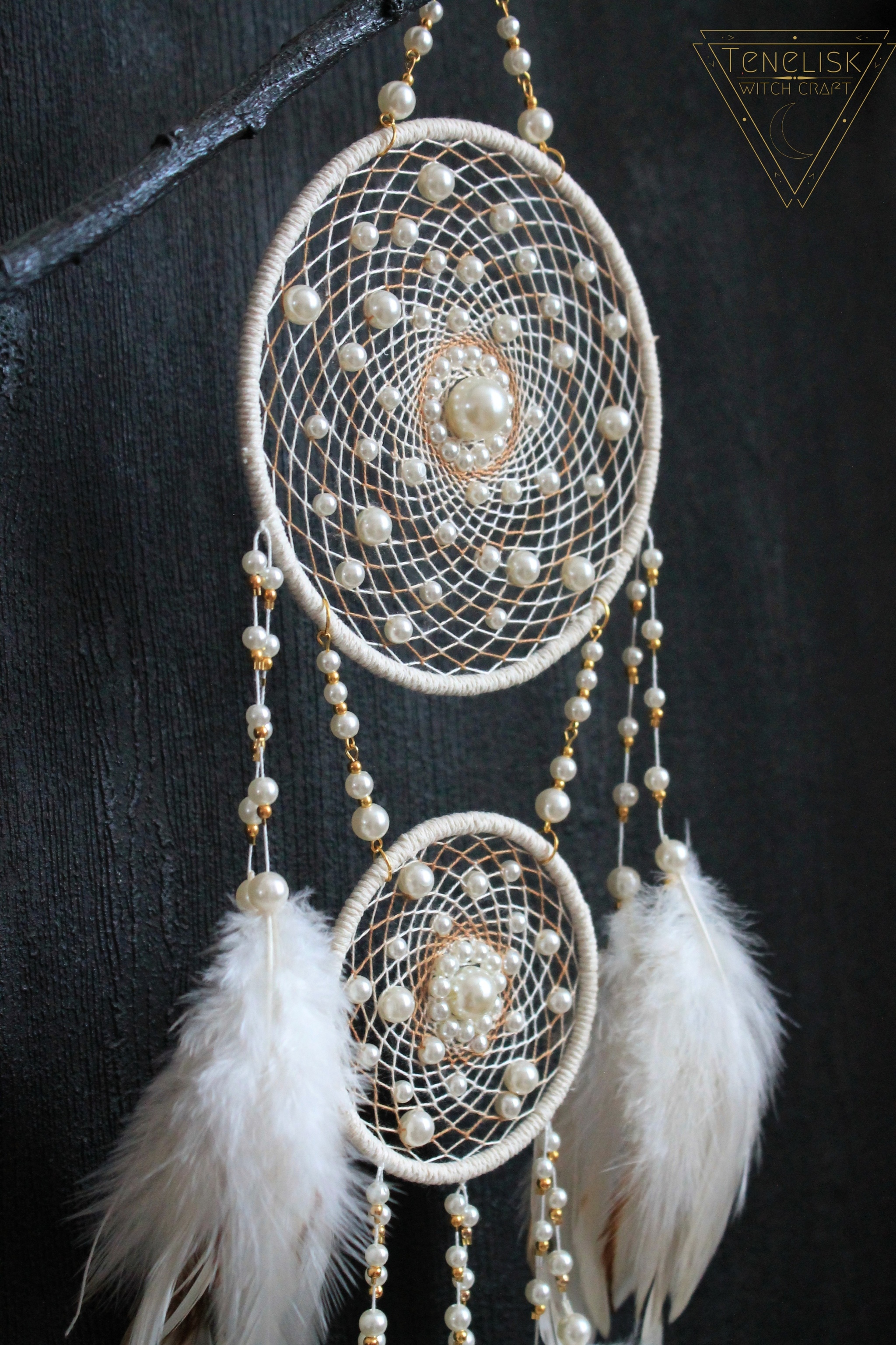 Dreamcatcher: Pearl - My, Dreamcatcher, Needlework without process, Handmade, Hobby, Weaving, Needlework, With your own hands, Feathers, Friday tag is mine, Longpost