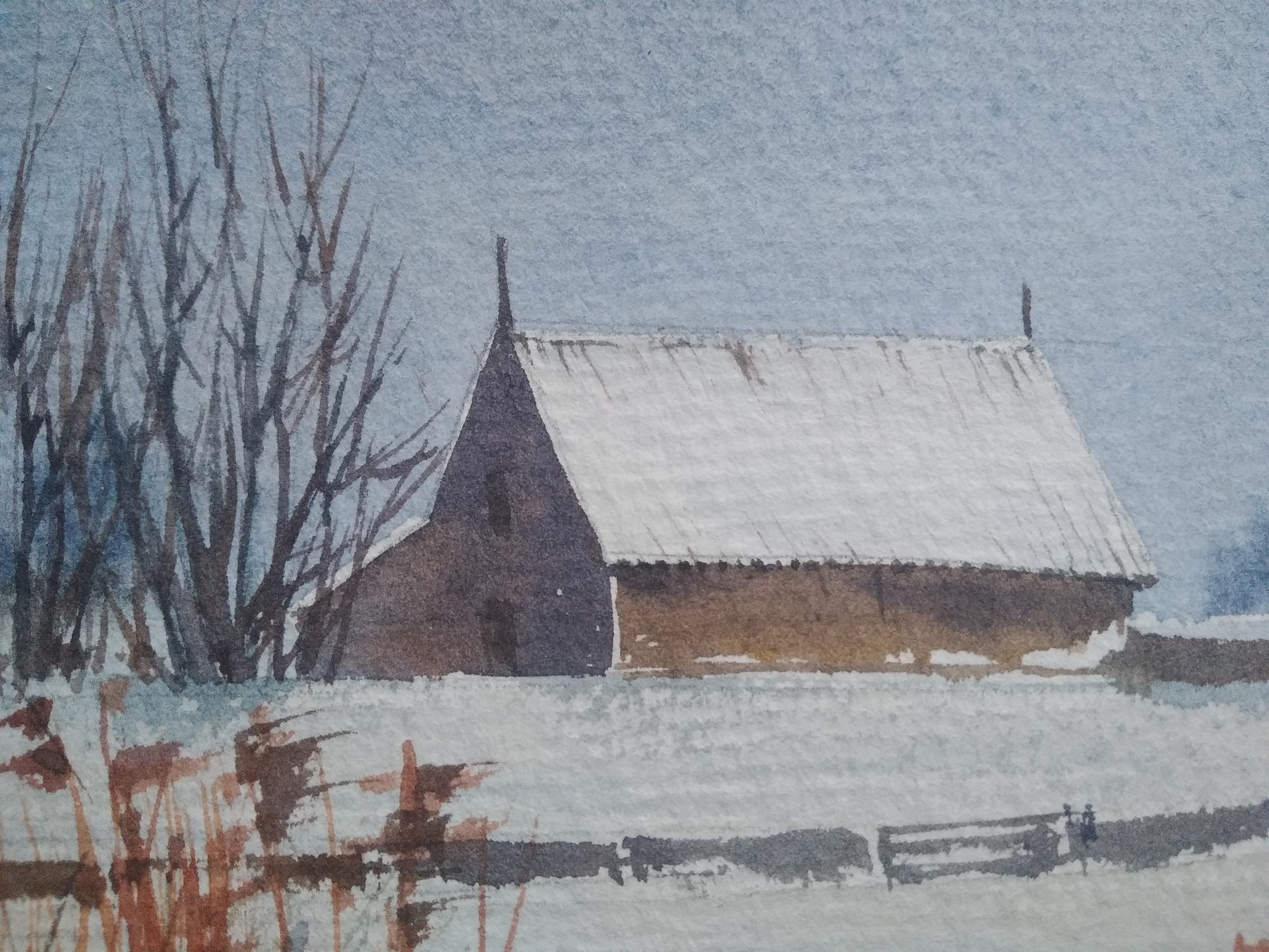 Winter landscape - My, Friday tag is mine, Watercolor, Landscape, Winter