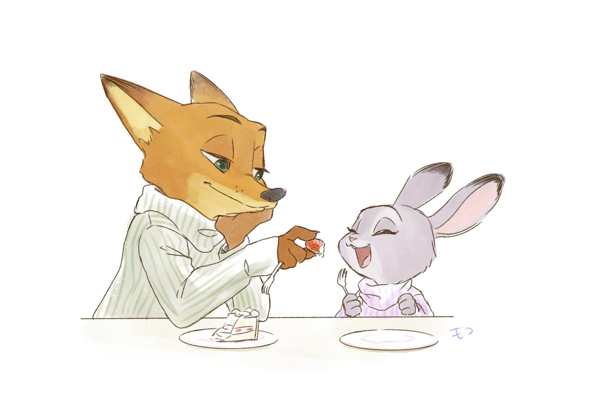 Strawberry - Zootopia, Nick wilde, Judy hopps, Cake, Strawberry (plant), Milota, Monmokamoko, Nick and Judy