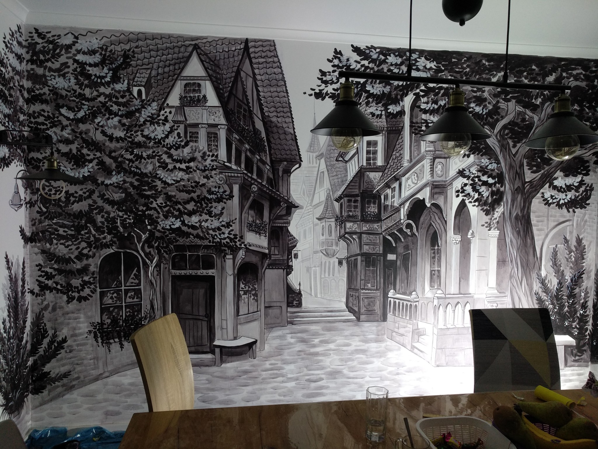 Magic village - My, Wall painting, Village, Fantasy, Art, Shotaowl, Video, Longpost