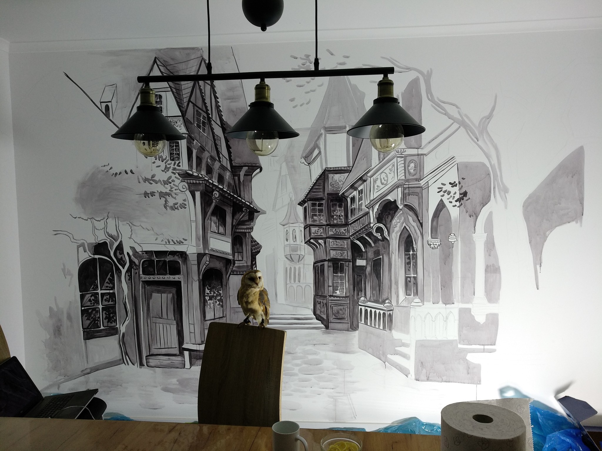 Magic village - My, Wall painting, Village, Fantasy, Art, Shotaowl, Video, Longpost