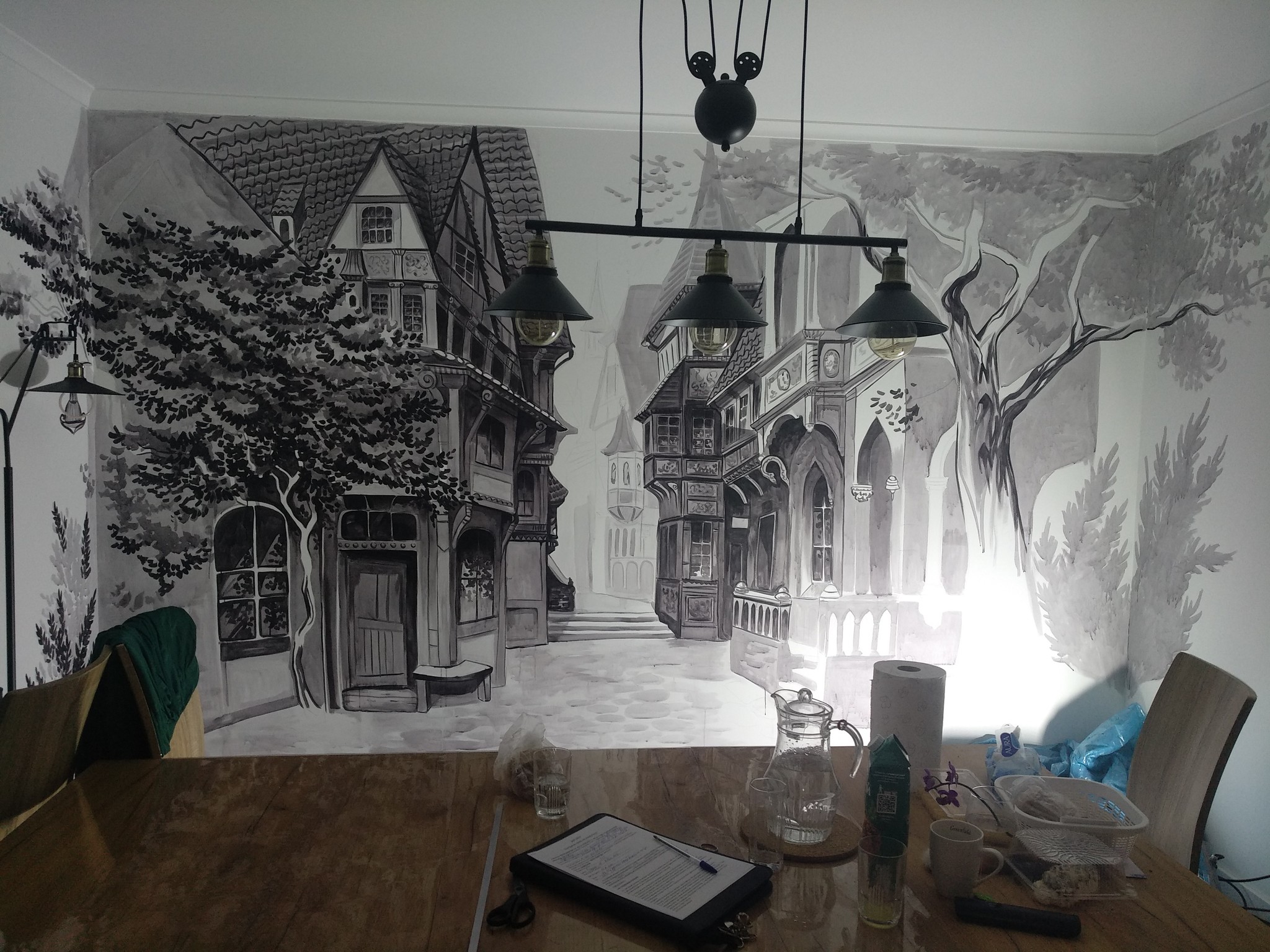 Magic village - My, Wall painting, Village, Fantasy, Art, Shotaowl, Video, Longpost