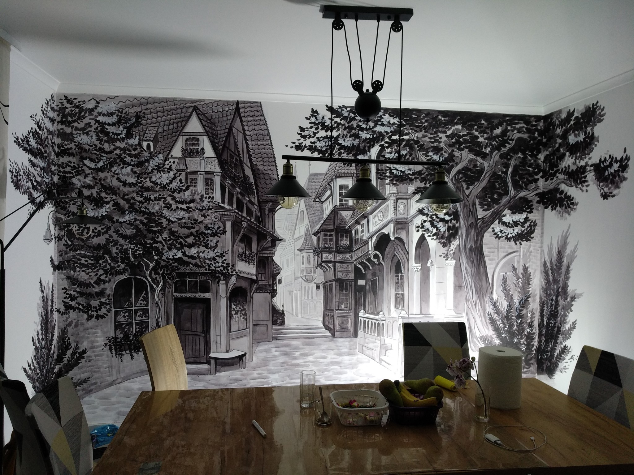 Magic village - My, Wall painting, Village, Fantasy, Art, Shotaowl, Video, Longpost