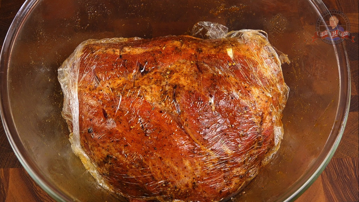 Baked pork neck in a sleeve - My, Recipe, Cooking, Food, With grandfather at lunch, Meat, Video, Longpost, Video recipe