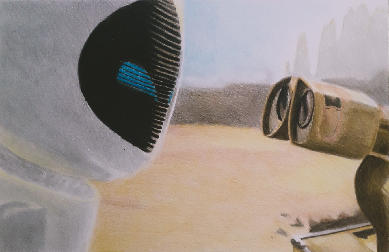 La vie en Rose - My, Cartoons, Wall-e, Drawing, Colour pencils, Art