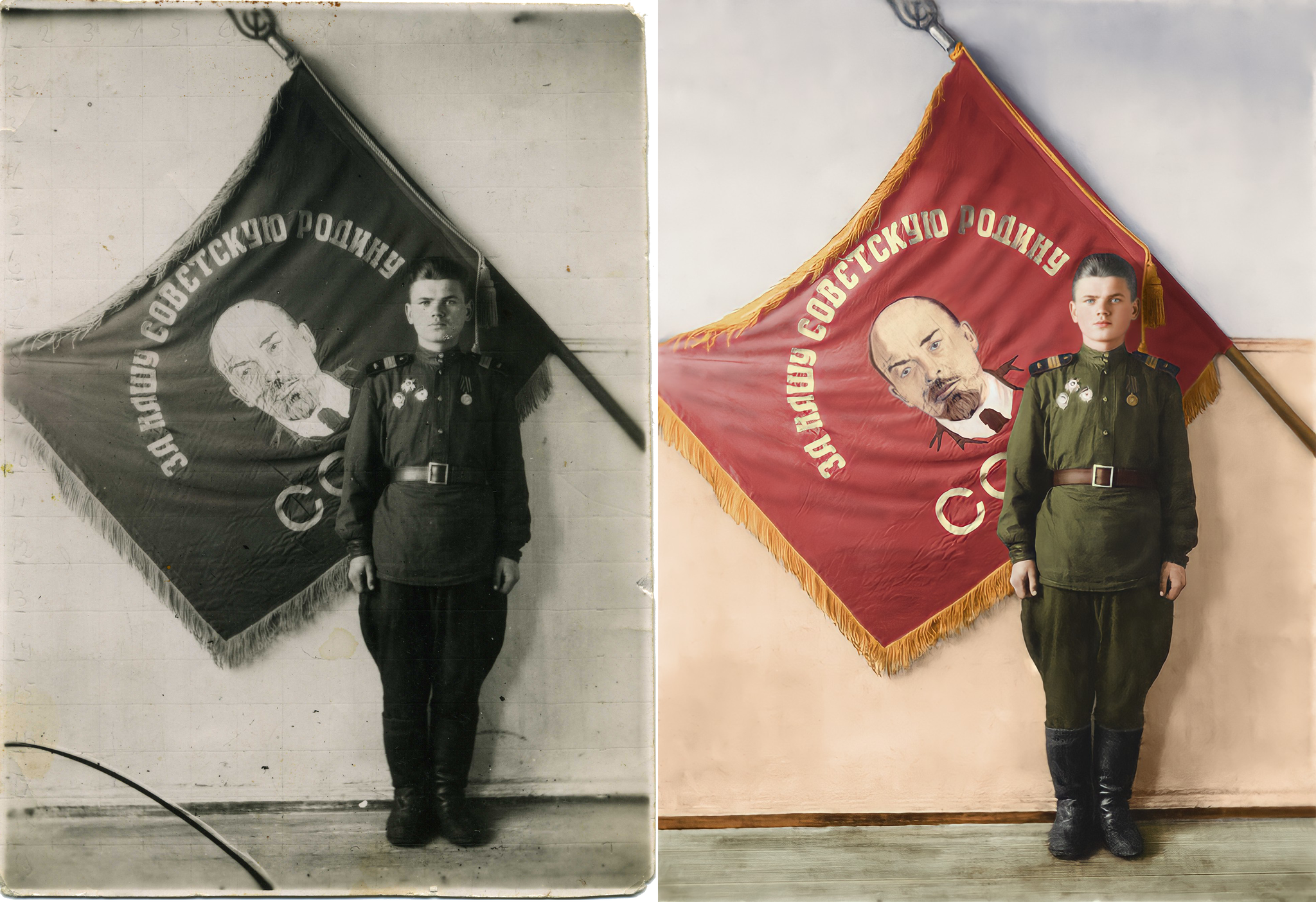 Colorization of a military photo at the request of a picabushnik - My, Colorization, the USSR, The Great Patriotic War, Red Banner, Soviet army