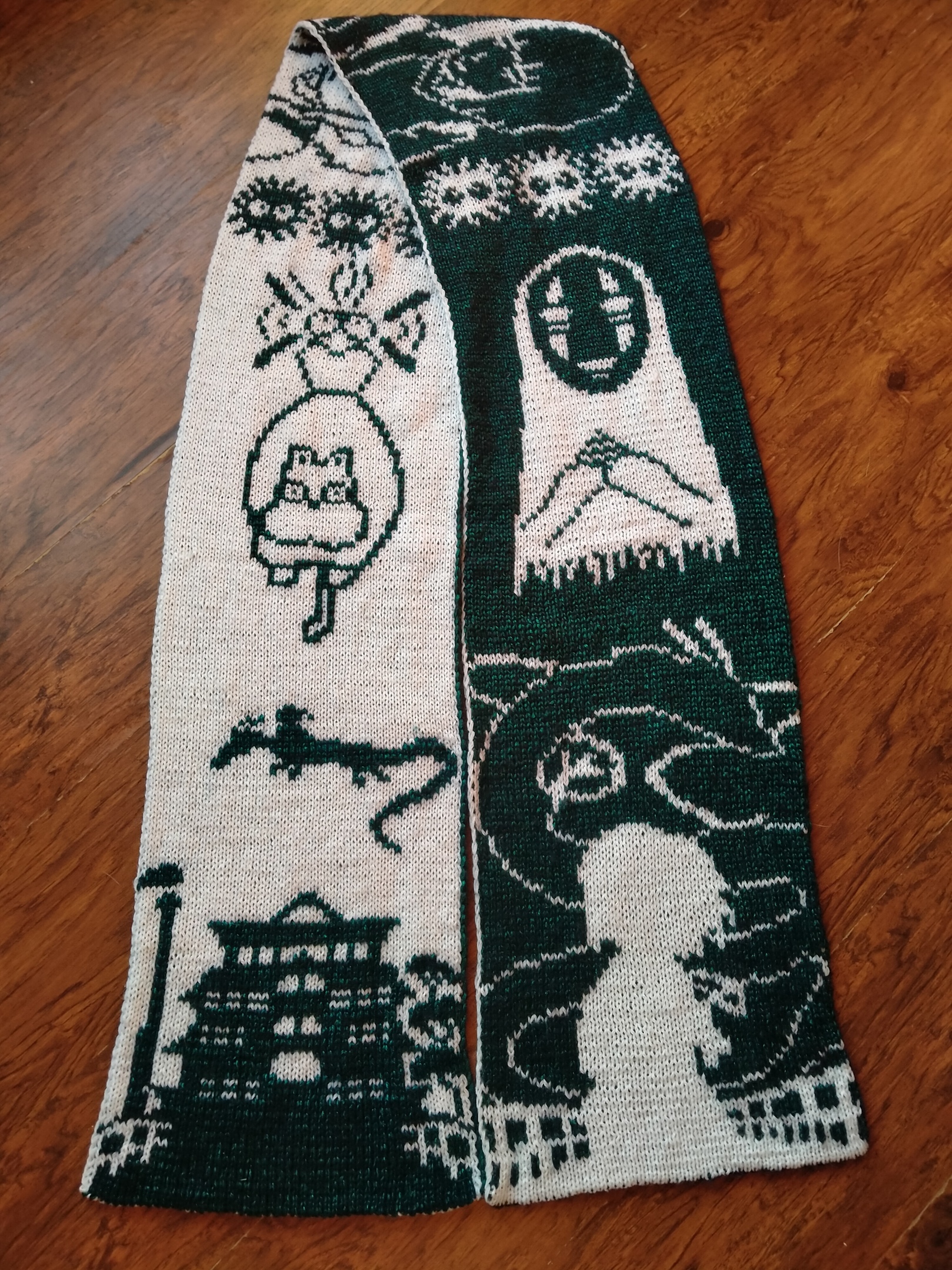 Spirited Away - My, Knitting, Needlework without process, Jacquard, Spirited Away, Hayao Miyazaki, Scarf, Longpost, Anime