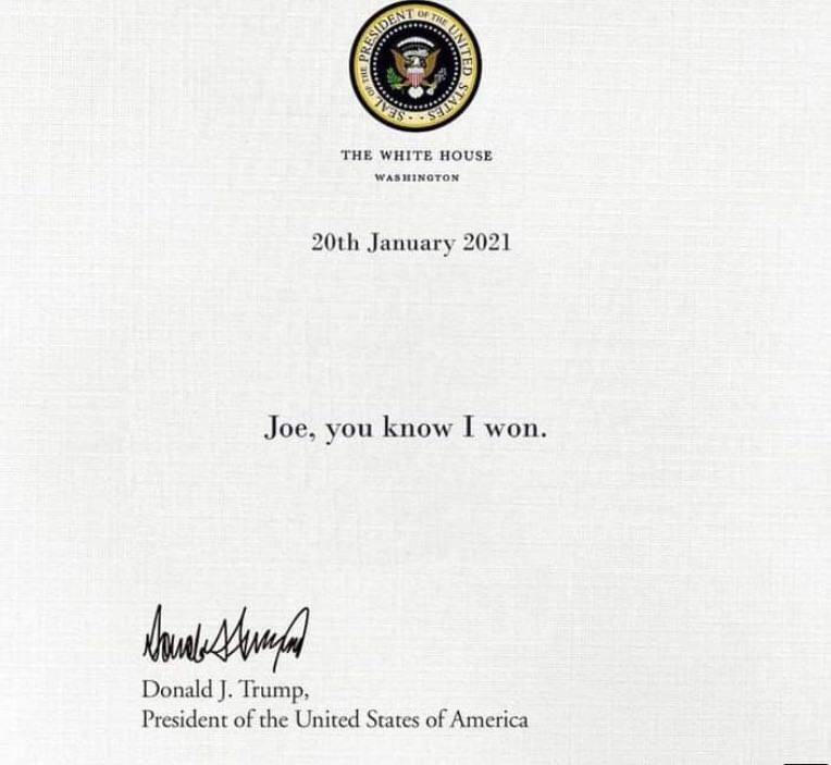 Trump's Farewell Letter - Donald Trump, US elections, Inauguration, Letter, Politics, Humor