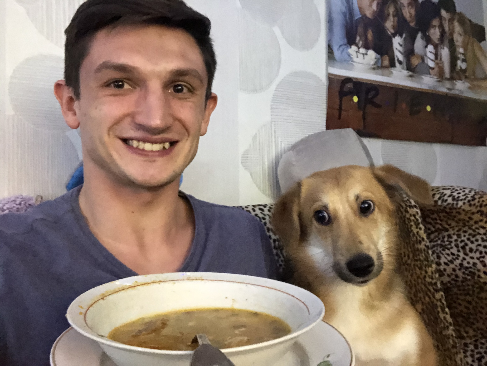 Friend and dog - My, Dog, Friend, Soup, Mushroom soup, A spoon