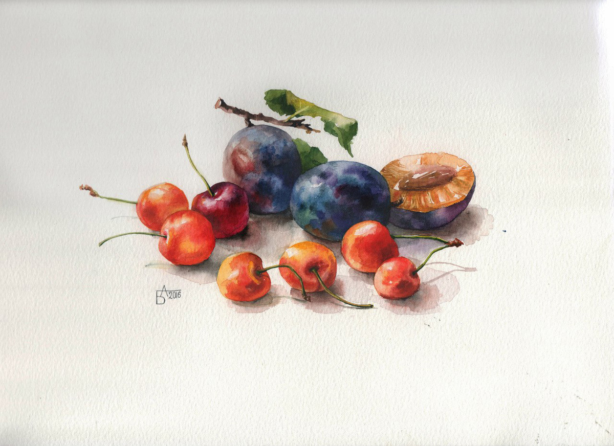 Berries - My, Watercolor, Painting, Berries, Creation, Drawing, Longpost