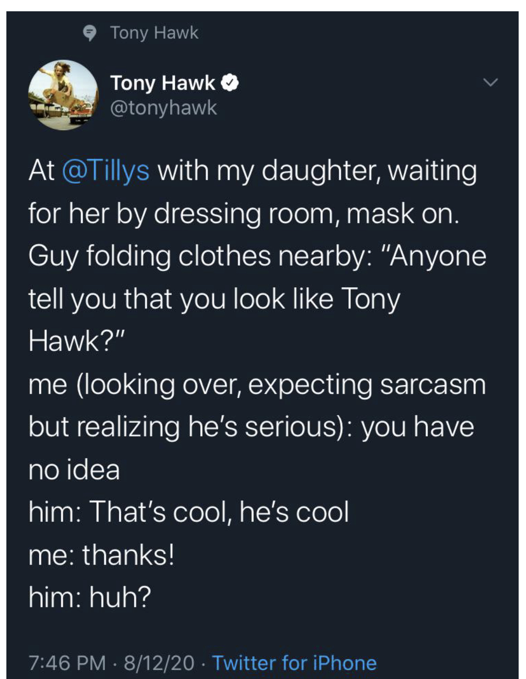 Great compliment! - Twitter, Screenshot, Tony hawk