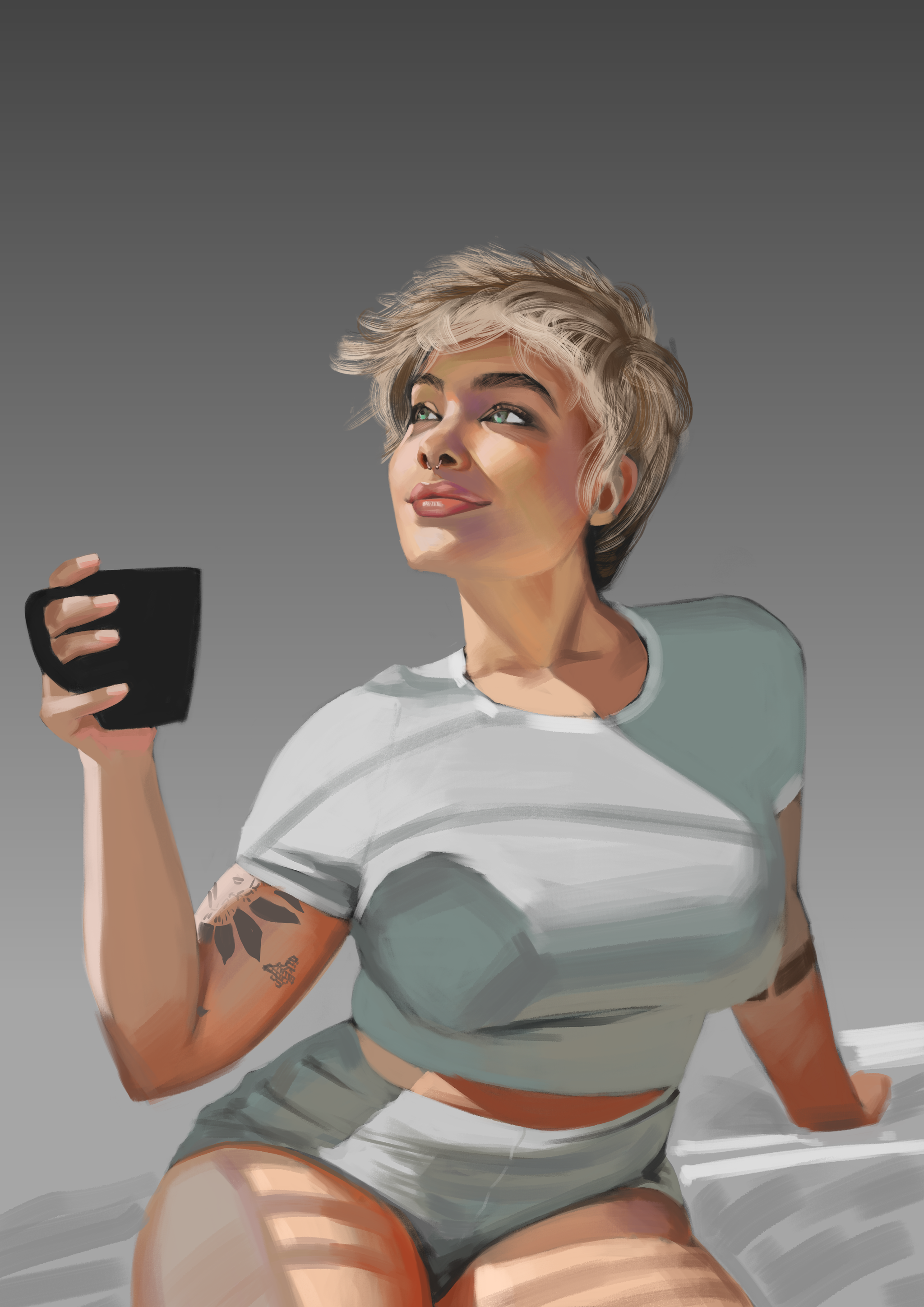 Morning strong coffee - Art, Girls, Digital drawing