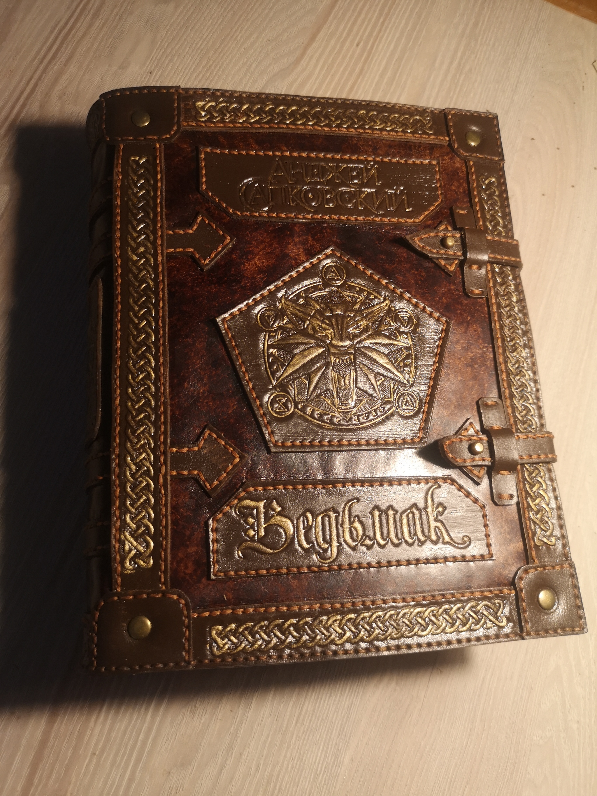 Leather cover for the book The Witcher - My, Witcher, Cover, Natural leather, Longpost, Leather products, Needlework without process, Embossing on leather, Leather craft