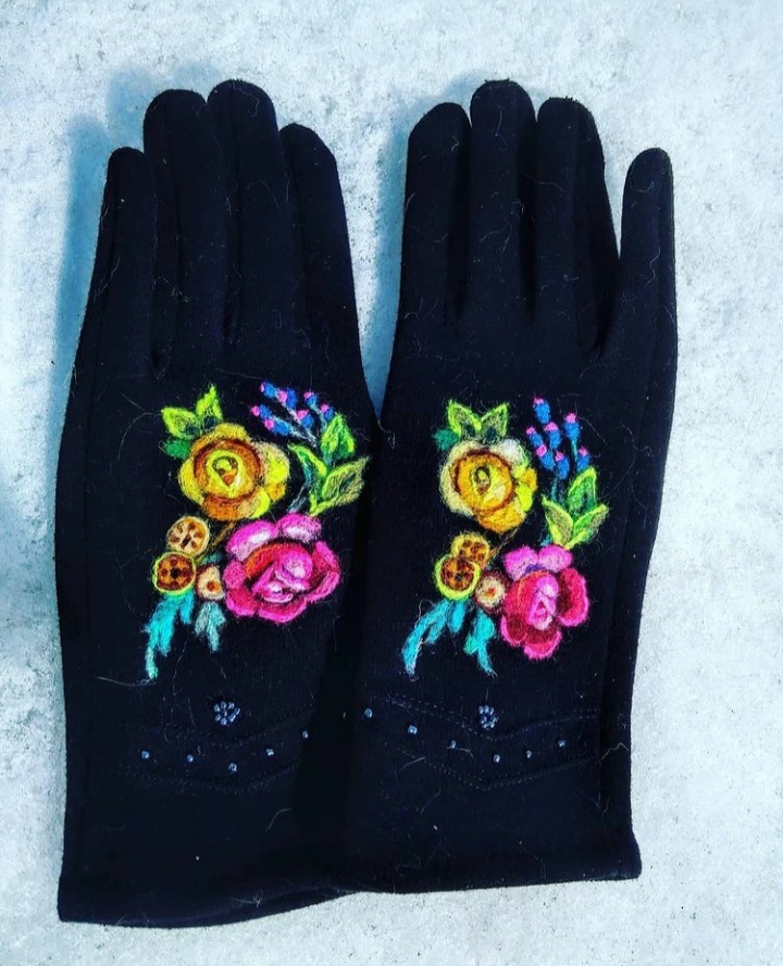 Gloves with patterns made of wool.Flowers - My, Seals, With your own hands, Flowers, Longpost, Needlework without process