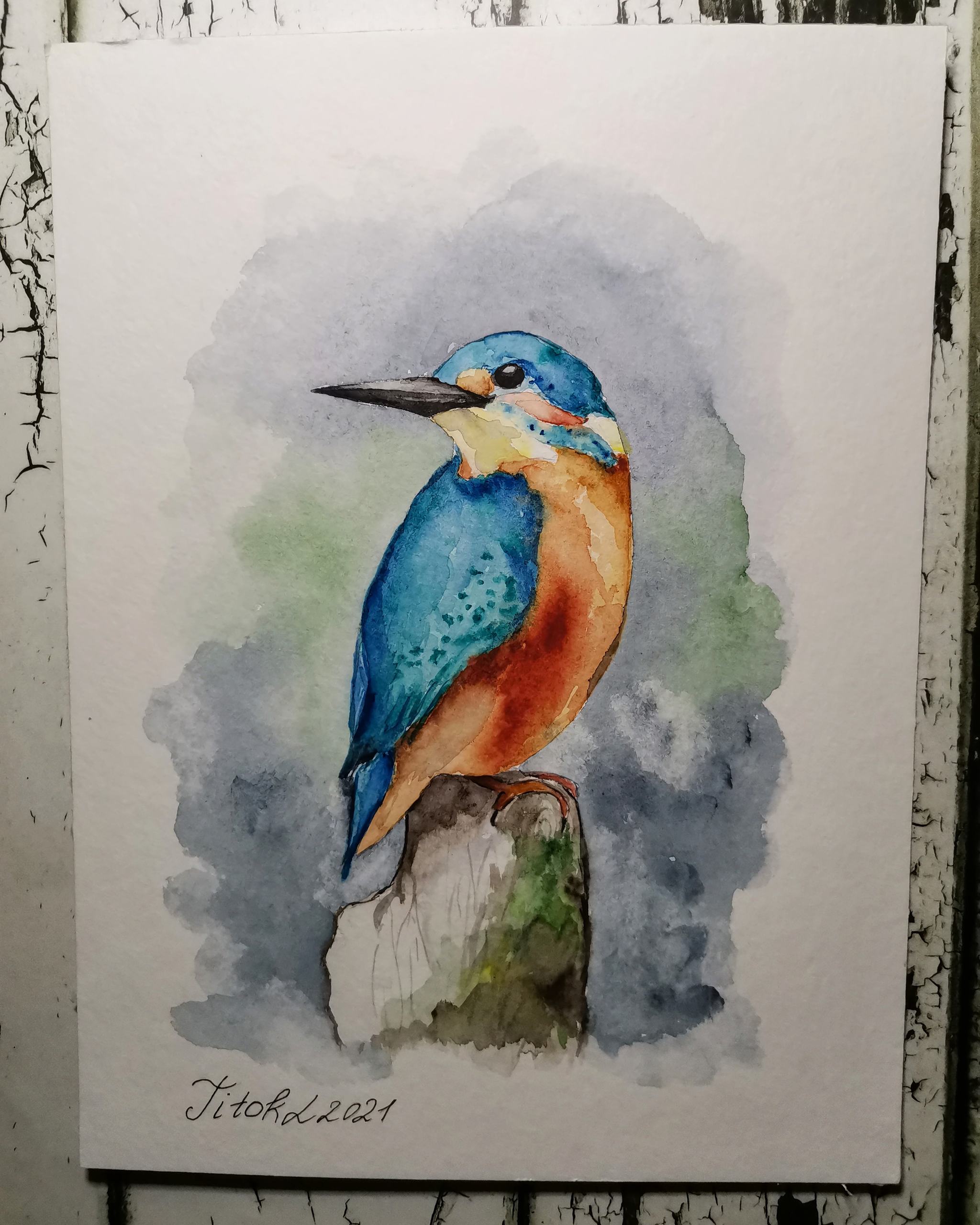 Kingfisher - My, Kingfisher, Birds, Watercolor, Learning to draw, Drawing