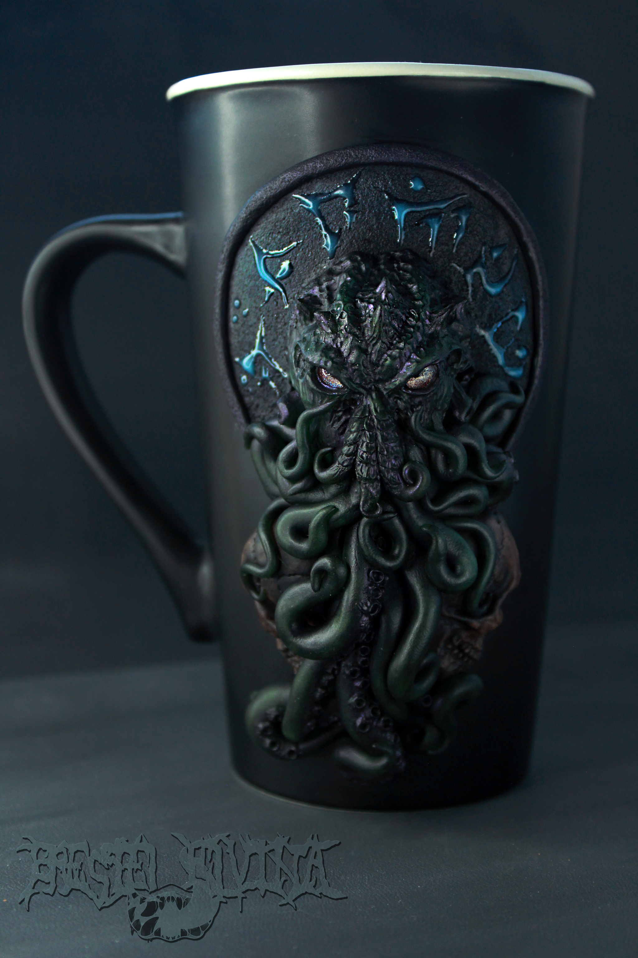 Call Of Cthulhu on a mug 500ml. Polymer clay - My, Polymer clay, Longpost, Needlework without process, Cthulhu, Kripota, Decor, Horror