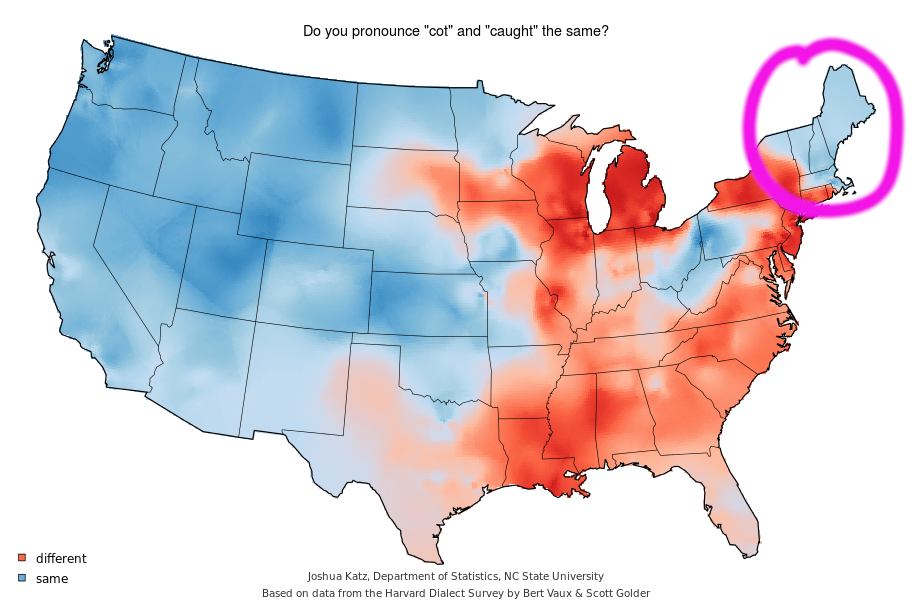 Cot-caught merger в американском английском или как русскоязычным улучшить понимание речи на один пунктик - Английский язык, США, Карты, Произношение, Статистика, Фонетика, Длиннопост