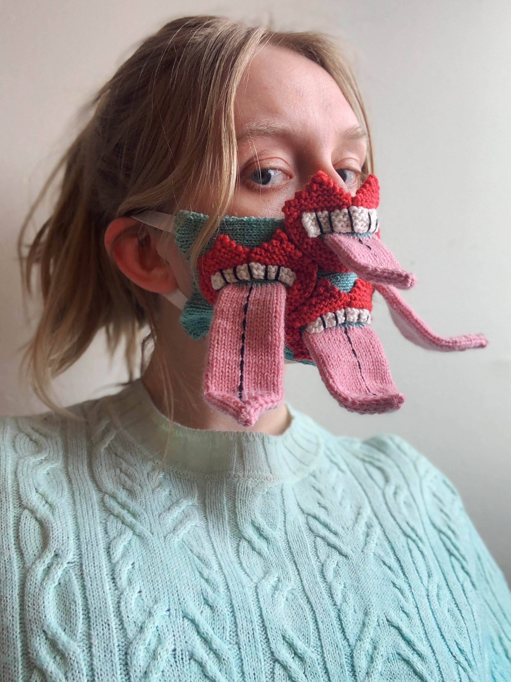 When you love knitting and can't stop... - Girls, Mask, Means of protection, Knitting