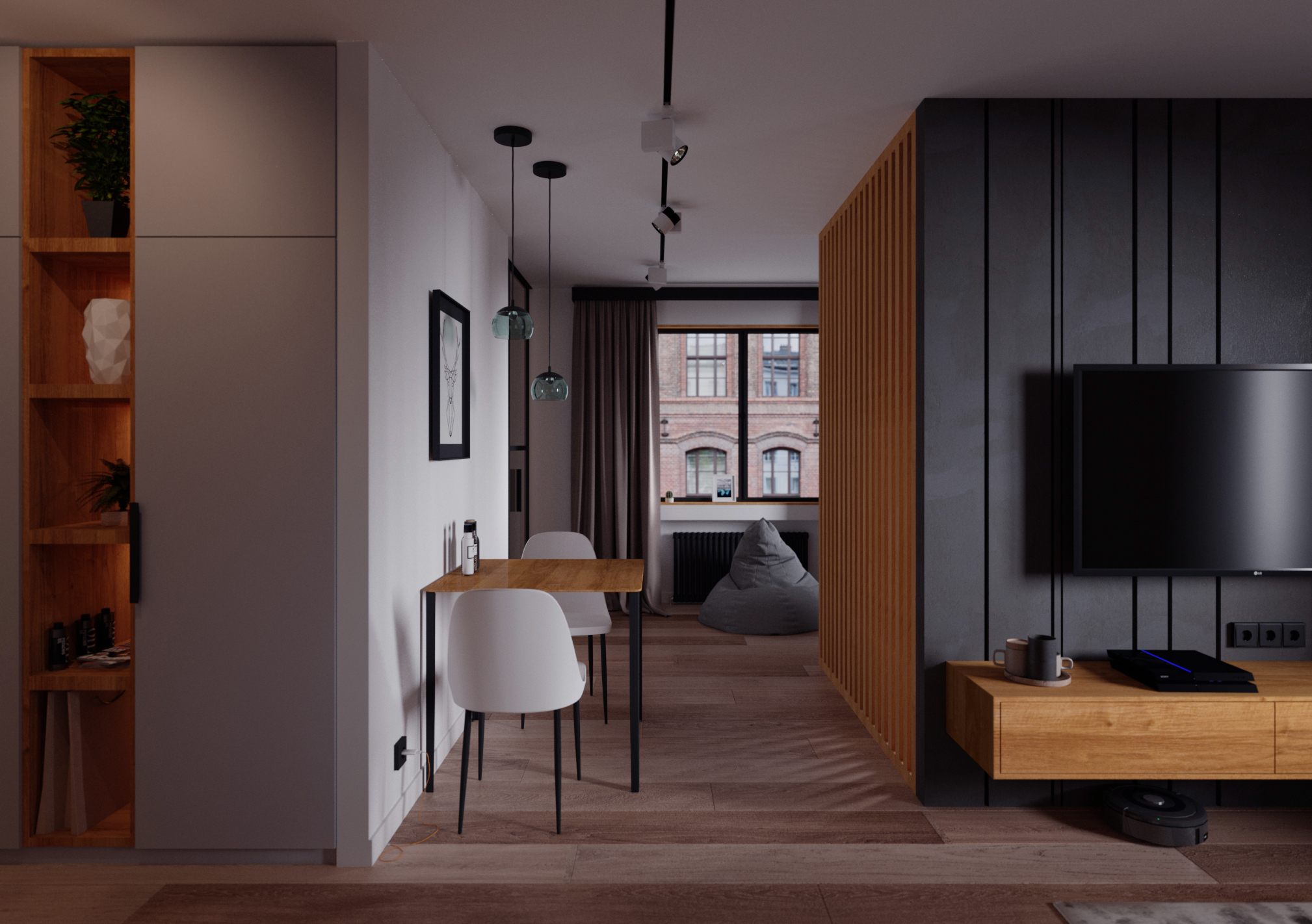 Apartment 50 sq.m. in Scandinavian style - My, Interior, 3DS max, Interior Design, Apartment, Computer graphics, 3D modeling, Longpost