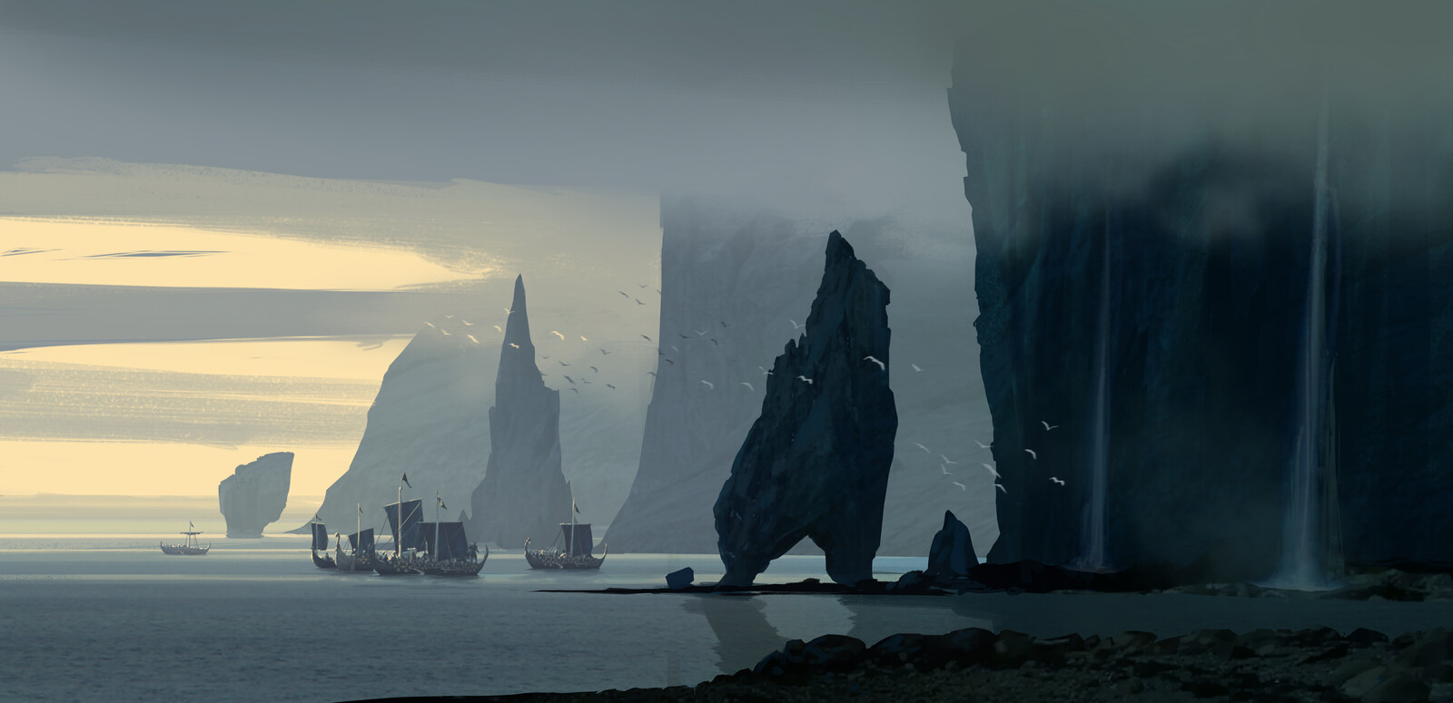 Landscapes, Scandinavian mythology - Викинги, Art, Drakkar, Scandinavian mythology, Longpost, Raphael lacoste