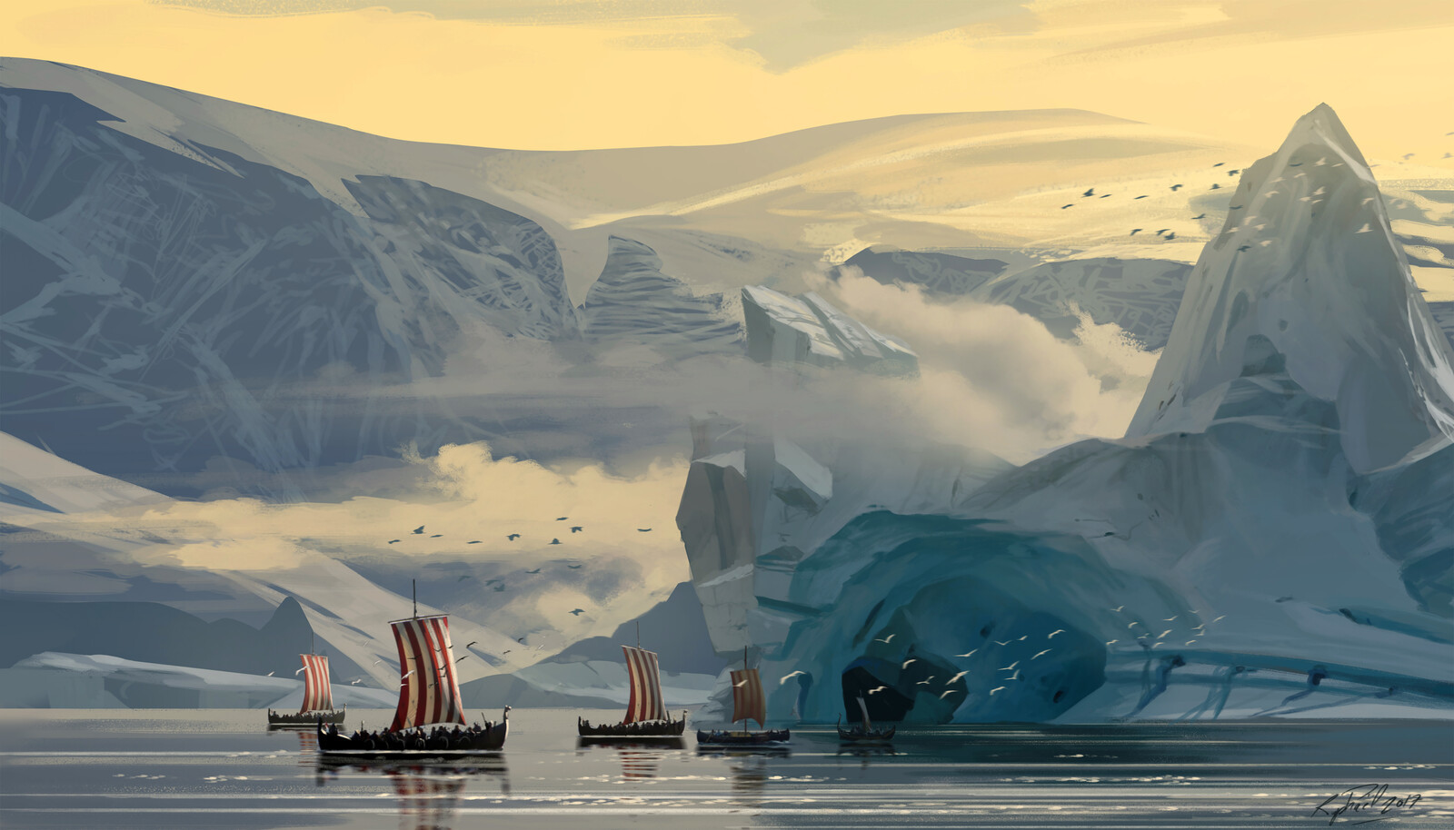 Landscapes, Scandinavian mythology - Викинги, Art, Drakkar, Scandinavian mythology, Longpost, Raphael lacoste