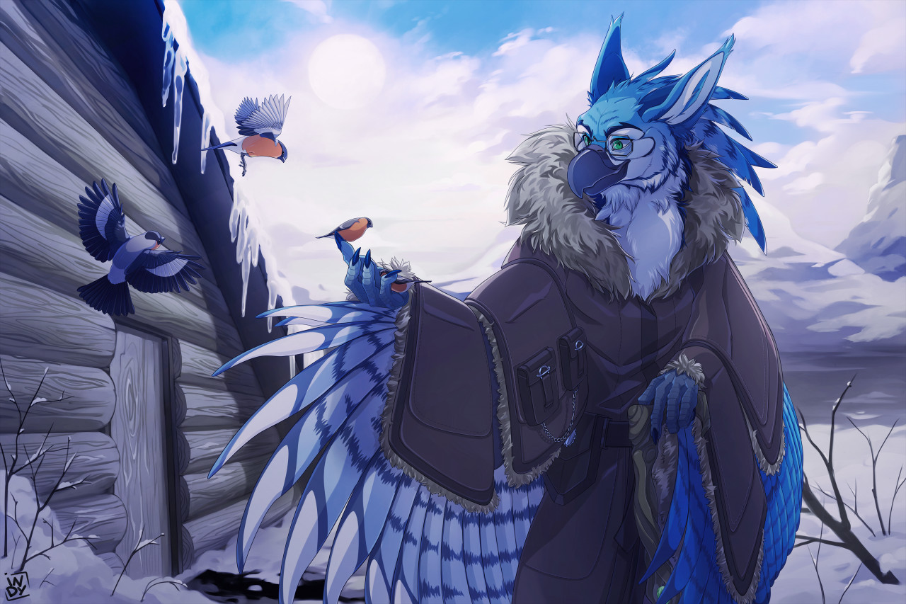 Birds - El-Ricado, Furry, Art, Snow, Winter, Birds, Wings, Icicles, , Furry avian