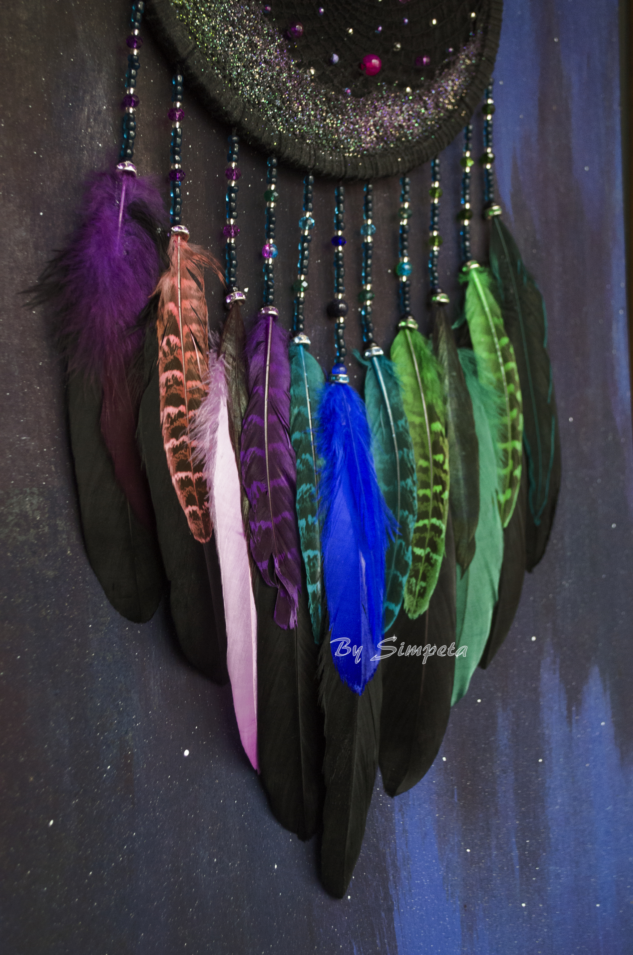 Dreamcatcher Aurora Nebula - My, Bysimpeta, Dreamcatcher, Needlework without process, Hobby, Space, Handmade, Night, Needlework, Polar Lights, Weaving, beauty, With your own hands, Longpost