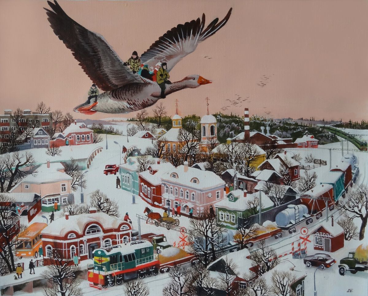 Goose - My, Painting, Painting, Art, Winter, Гусь