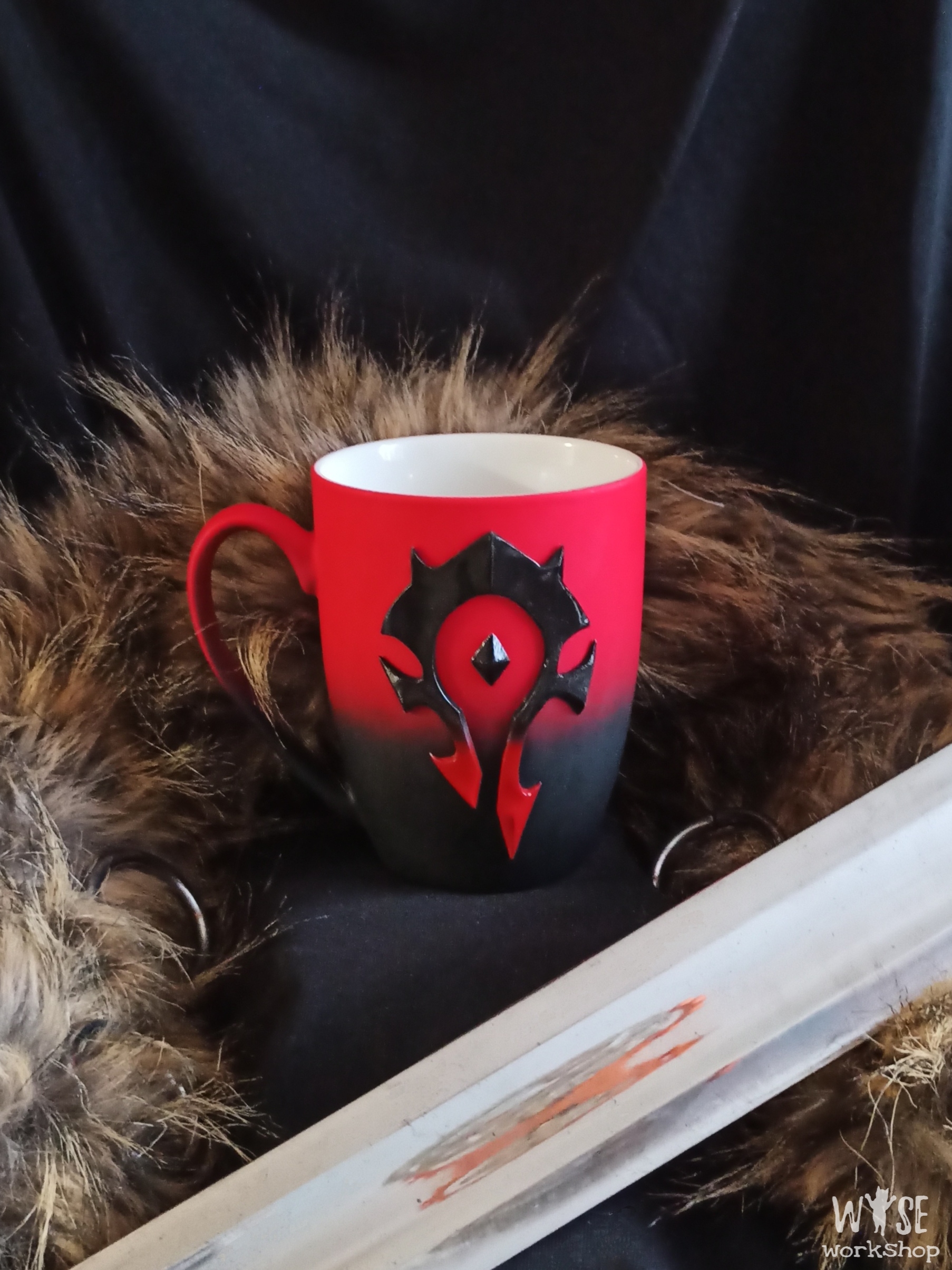 World of Warcraft Horde Mug - My, World of warcraft, Warcraft, Horde, Mug with decor, Blizzard, Кружки, Longpost, Needlework without process, Handmade