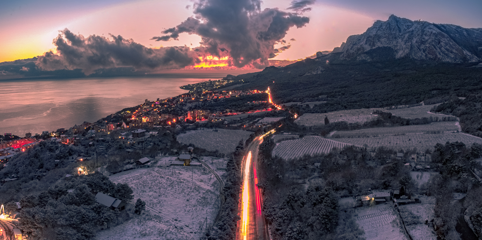 Южный берег Крыма, на закате - Моё, Крым, Закат, Квадрокоптер, Фотография, Лава, Вулкан, Фотообои